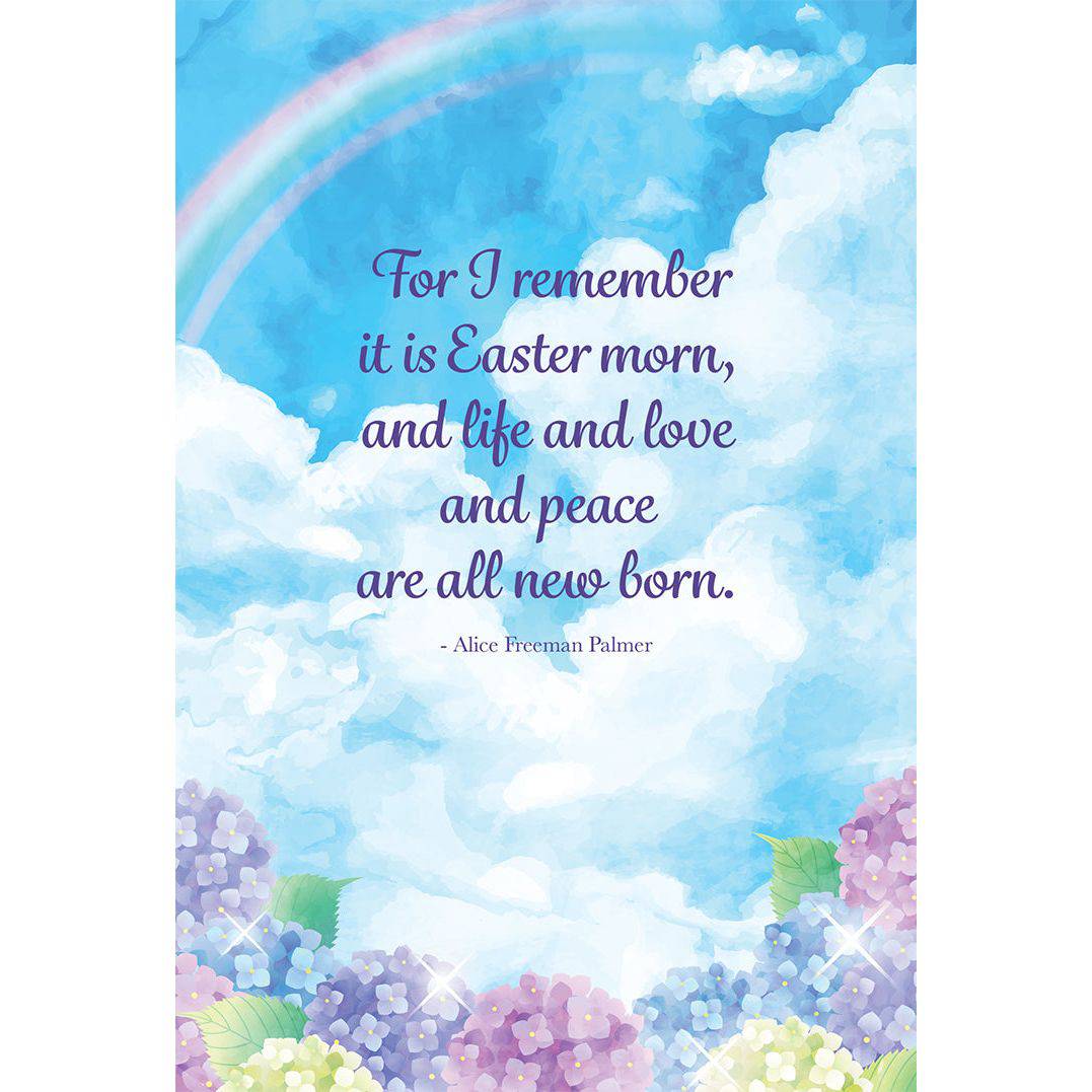 Rainbow in the blue sky Easter card by Pictura featuring religious imagery and vibrant spring colors for Easter celebrations.